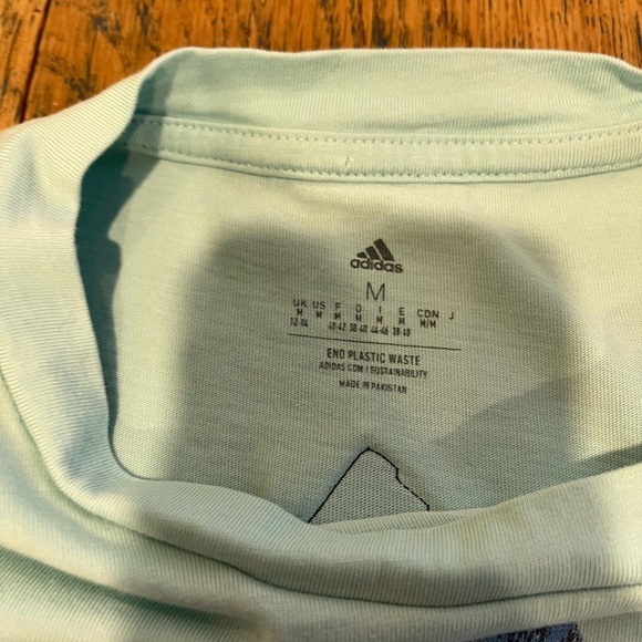 Adidas Crop T-Shirt – Blue Graphic Logo, Mint Green, Size M - Picture 2 of 8